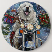 Great Pyrenäen Dog Riding Motorrad Weihnachten Button (Vorderseite)