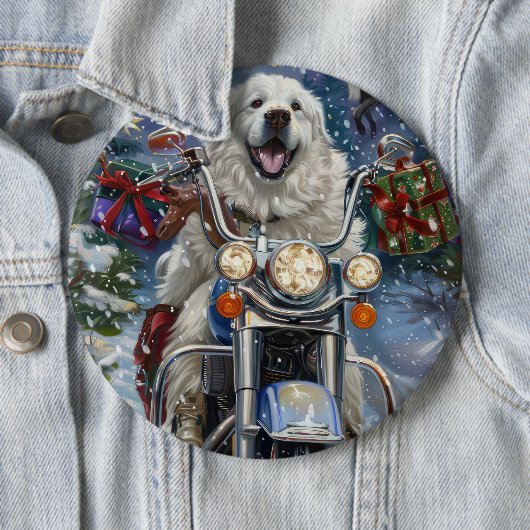Great Pyrenäen Dog Riding Motorrad Weihnachten Button (Beispiel)