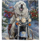 Great Pyrenäen Dog Riding Motorrad Weihnachten Duschvorhang (Vorderseite)