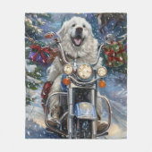 Great Pyrenäen Dog Riding Motorrad Weihnachten Fleecedecke (Vorderseite)