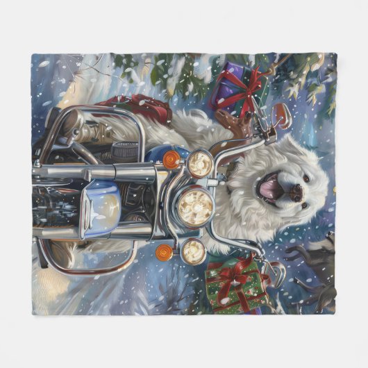 Great Pyrenäen Dog Riding Motorrad Weihnachten Fleecedecke (Vorderseite (Horizontal))