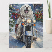 Great Pyrenäen Dog Riding Motorrad Weihnachten Karte (Vorderseite)