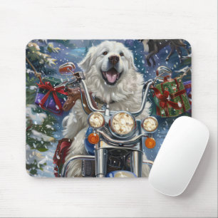 Great Pyrenäen Dog Riding Motorrad Weihnachten Mousepad