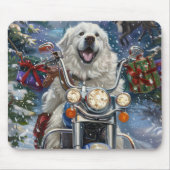 Great Pyrenäen Dog Riding Motorrad Weihnachten Mousepad (Vorne)