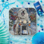 Great Pyrenäen Dog Riding Motorrad Weihnachten Pappteller (Party)