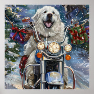 Great Pyrenäen Dog Riding Motorrad Weihnachten Poster