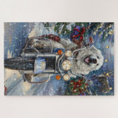 Great Pyrenäen Dog Riding Motorrad Weihnachten Puzzle (Horizontal)
