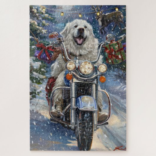 Great Pyrenäen Dog Riding Motorrad Weihnachten Puzzle (Vertikal)
