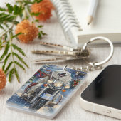 Great Pyrenäen Dog Riding Motorrad Weihnachten Schlüsselanhänger (Vorderseite rechts)