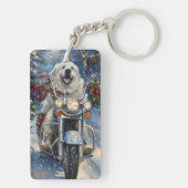 Great Pyrenäen Dog Riding Motorrad Weihnachten Schlüsselanhänger (Rückseite)