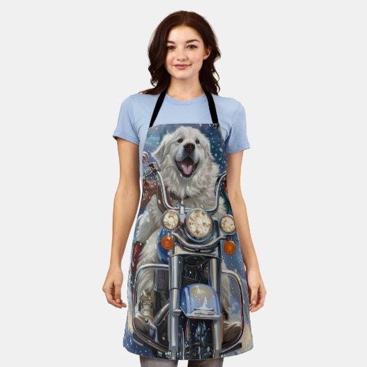 Great Pyrenäen Dog Riding Motorrad Weihnachten Schürze (Getragen)