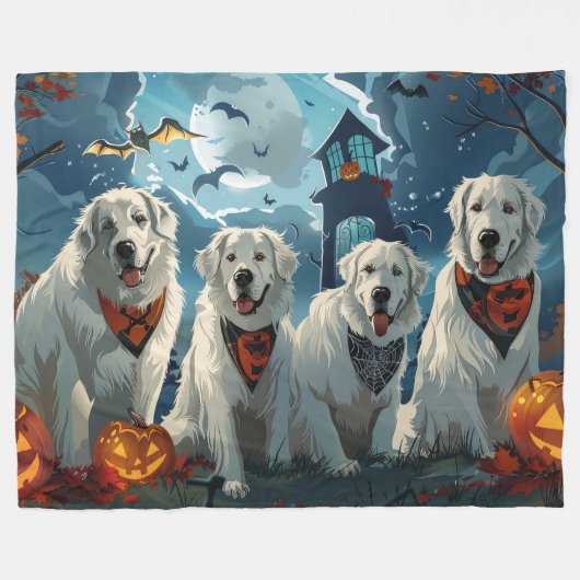 Great Pyrenäen Halloween Spooky Fleecedecke (Vorderseite (Horizontal))