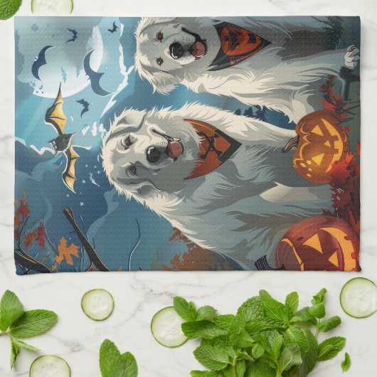 Great Pyrenäen Halloween Spooky Geschirrtuch (Gefaltet)