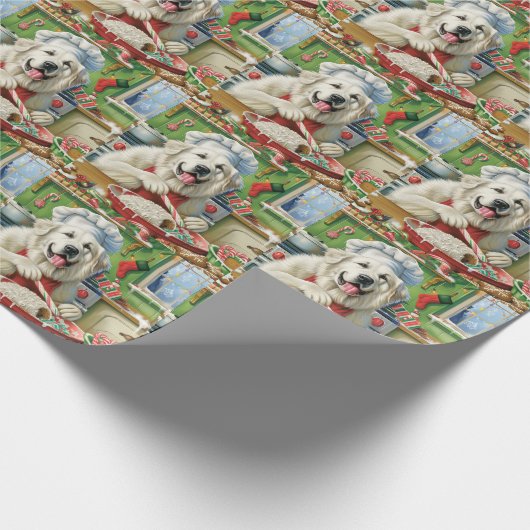 Great Pyrenäen Holiday Baker: Feierliche Weihnacht Geschenkpapier (Ecke)