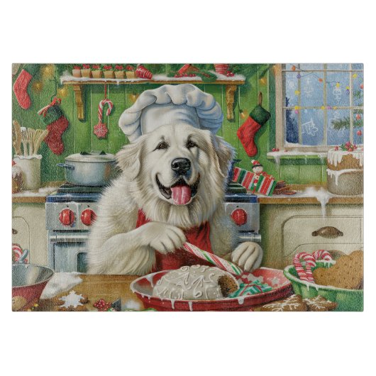 Great Pyrenäen Holiday Baker: Feierliche Weihnacht Schneidebrett (Vorderseite)