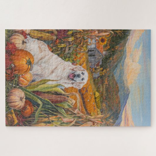 Great Pyrenäen Hund Herbst Ernte Erntedank Puzzle (Horizontal)