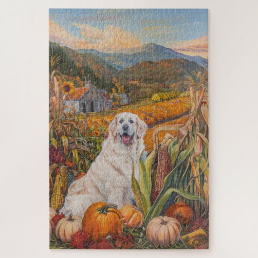 Great Pyrenäen Hund Herbst Ernte Erntedank Puzzle (Vertikal)