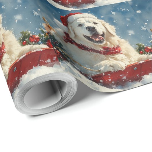 Great Pyrenäen Hund in Sledge Let it Snow Weihnach Geschenkpapier (Rolleneckpunkt)
