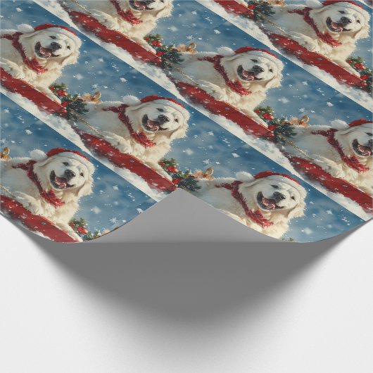Great Pyrenäen Hund in Sledge Let it Snow Weihnach Geschenkpapier (Ecke)