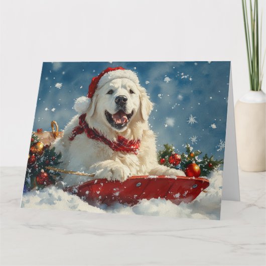 Great Pyrenäen Hund in Sledge Let it Snow Weihnach Karte (Vorderseite)