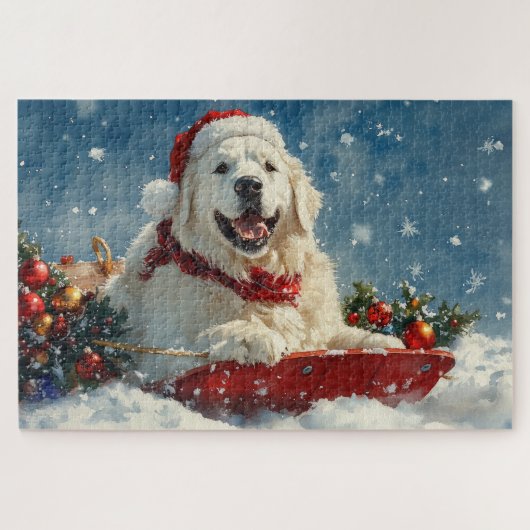 Great Pyrenäen Hund in Sledge Let it Snow Weihnach Puzzle (Horizontal)