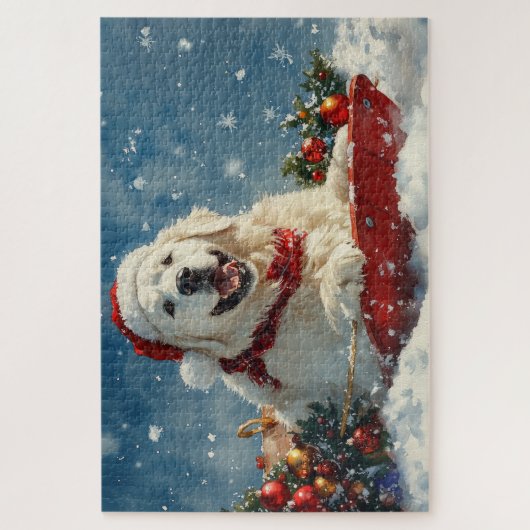 Great Pyrenäen Hund in Sledge Let it Snow Weihnach Puzzle (Vertikal)