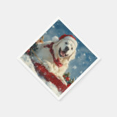 Great Pyrenäen Hund in Sledge Let it Snow Weihnach Serviette (Ecke)