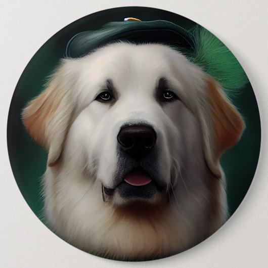 Great Pyrenäen Hund in St. Patrick's Day Dress Button (Vorderseite)