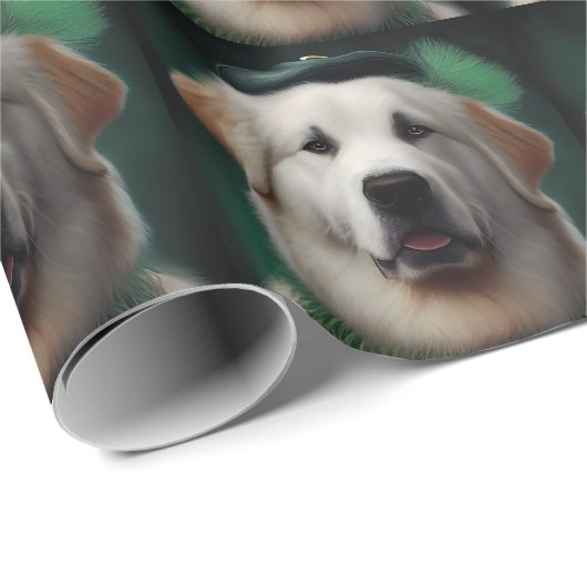 Great Pyrenäen Hund in St. Patrick's Day Dress Geschenkpapier (Rolleneckpunkt)