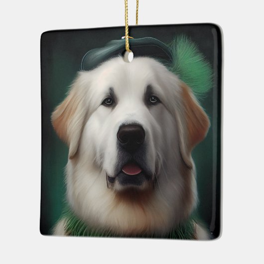 Great Pyrenäen Hund in St. Patrick's Day Dress Keramikornament (Links)