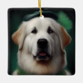 Great Pyrenäen Hund in St. Patrick's Day Dress Keramikornament (Vorderseite)
