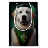 Great Pyrenäen Hund in St. Patrick's Day Dress Mittlere Geschenktüte (Vorderseite)
