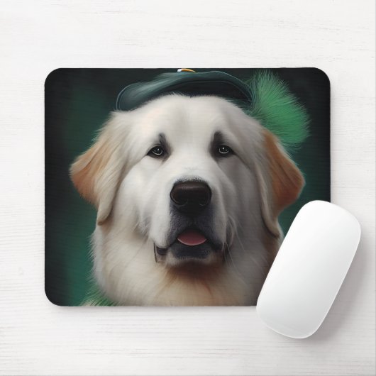 Great Pyrenäen Hund in St. Patrick's Day Dress Mousepad (Mit Mouse)