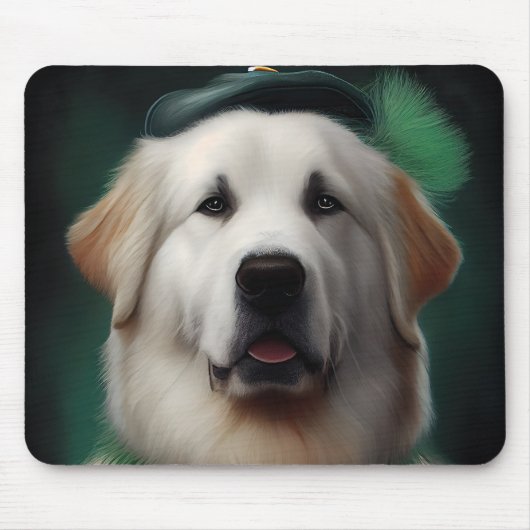 Great Pyrenäen Hund in St. Patrick's Day Dress Mousepad (Vorne)