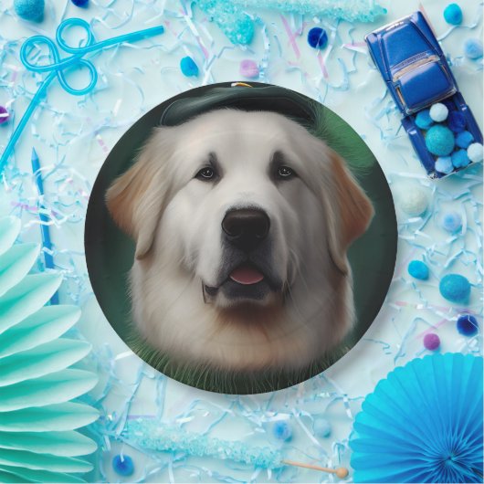 Great Pyrenäen Hund in St. Patrick's Day Dress Pappteller (Party)