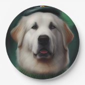 Great Pyrenäen Hund in St. Patrick's Day Dress Pappteller (Vorderseite)