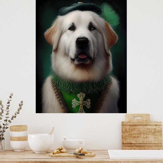 Great Pyrenäen Hund in St. Patrick's Day Dress Poster (Küche)