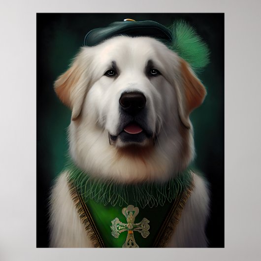 Great Pyrenäen Hund in St. Patrick's Day Dress Poster (Vorne)