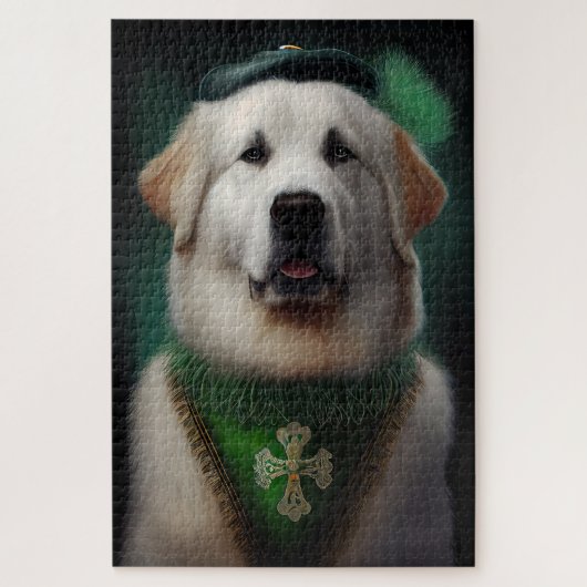 Great Pyrenäen Hund in St. Patrick's Day Dress Puzzle (Vertikal)