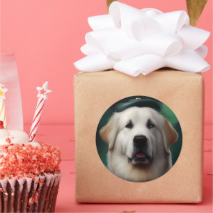 Great Pyrenäen Hund in St. Patrick's Day Dress Runder Aufkleber