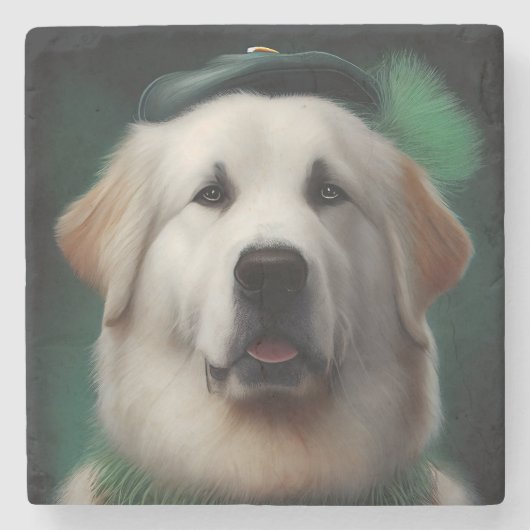 Great Pyrenäen Hund in St. Patrick's Day Dress Steinuntersetzer (Vorderseite)
