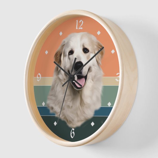Great Pyrenäen Hund Retro Sunset Uhr (Winkel)