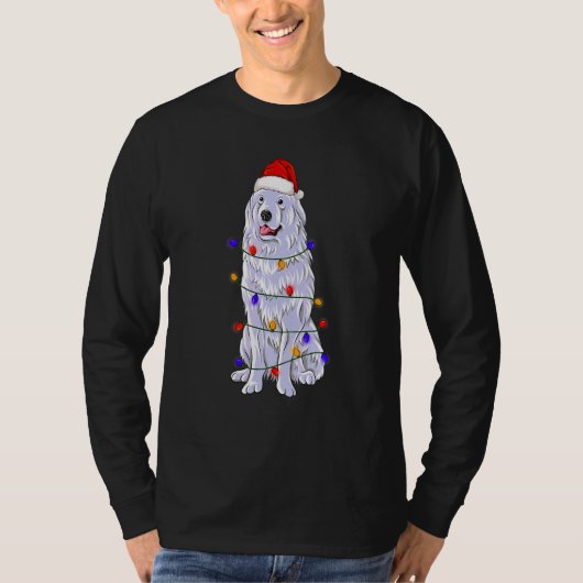 Great Pyrenäen Hund tragen Weihnachtshut Lichter T-Shirt (Vorderseite)