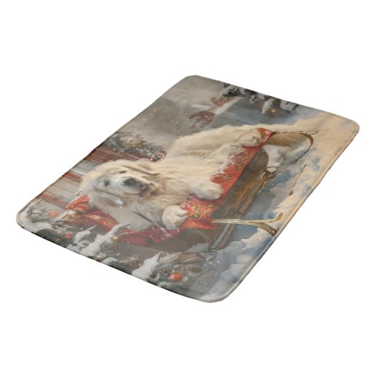 Great Pyrenäen Hund Weihnachten Feierliche Badematte (Schrägansicht)