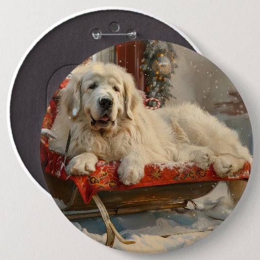 Great Pyrenäen Hund Weihnachten Feierliche Button (Vorne & Hinten)