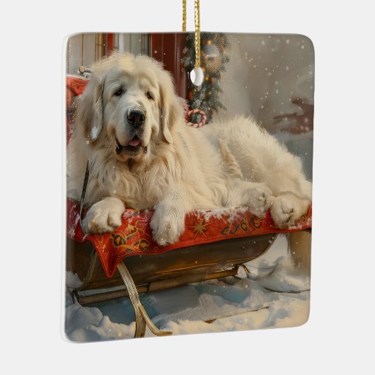 Great Pyrenäen Hund Weihnachten Feierliche Keramikornament (Rechts)