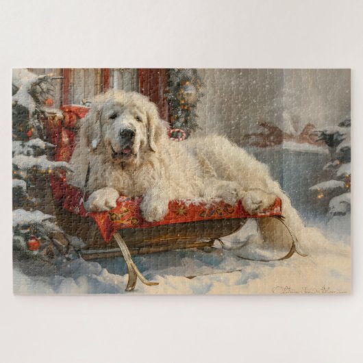 Great Pyrenäen Hund Weihnachten Feierliche Puzzle (Horizontal)