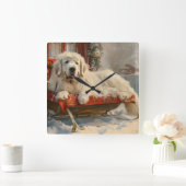 Great Pyrenäen Hund Weihnachten Feierliche Quadratische Wanduhr (Zuhause)