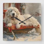 Great Pyrenäen Hund Weihnachten Feierliche Quadratische Wanduhr (Vorderseite)
