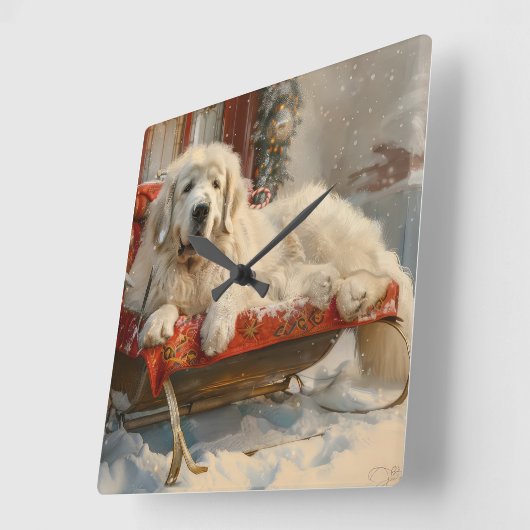 Great Pyrenäen Hund Weihnachten Feierliche Quadratische Wanduhr (Winkel)